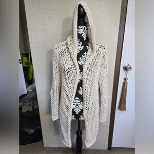 Nicole by Nicole Miller Cream knit Hooded Cardigan Sweater size medium